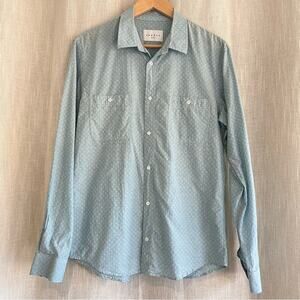 Sandro Paris Blue Floral Long Sleeve Button Down Shirt Cotton Linen Large